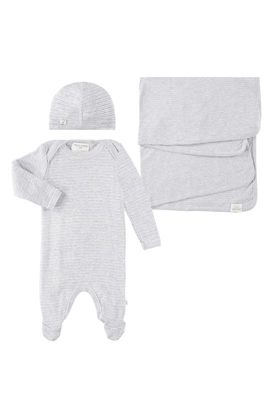 Paigelauren Babies' Welcome Home Stripe Ribbed Footie, Hat & Blanket Set In Gray