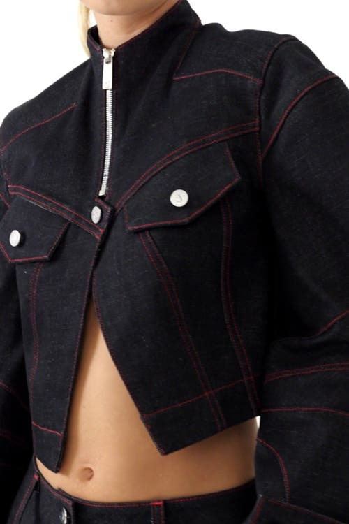 Jendue Davidson Cropped Denim Jacket In Deep Blue