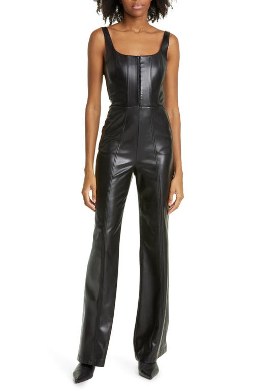 Alice + Olivia Chels Faux Leather Jumpsuit in Black