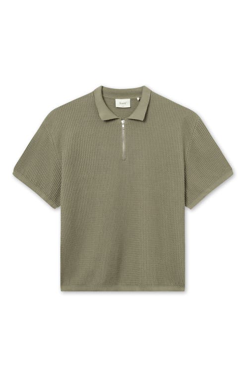 Shop Forét Foret Moment Half Zip Organic Cotton Polo Sweater In Dusty Olive