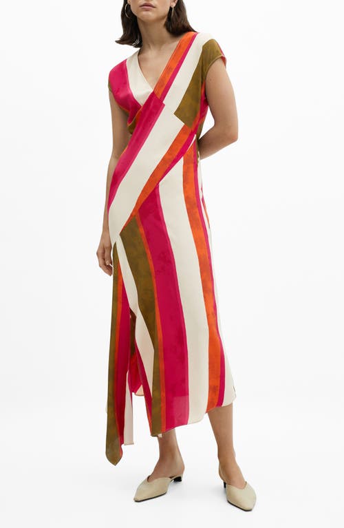 Shop Mango Cherry Stripe Asymmetric Hem Midi Dress In Light Beige