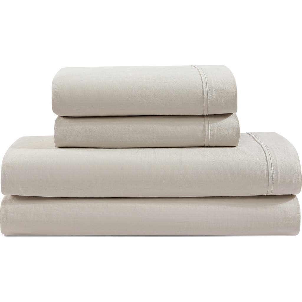 Calvin Klein Washed 200 Thread Count Percale Sheet Set In Beige/tan