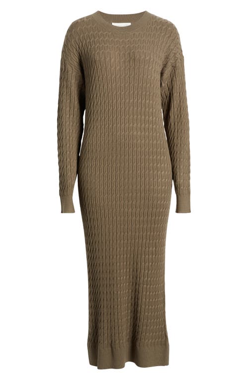 Shop Treasure & Bond Cable Stitch Long Sleeve Midi Sweater Dress In Olive Kalamata