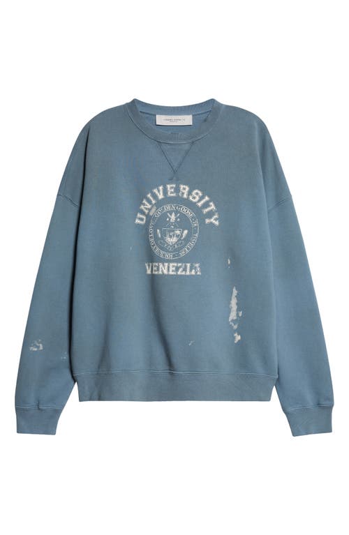 Shop Golden Goose Journey Collection Distressed Logo Graphic Sweatshirt In Windward Blue/heritage White