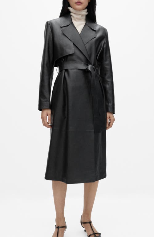 MANGO MANGO TIE WAIST LEATHER TRENCH COAT