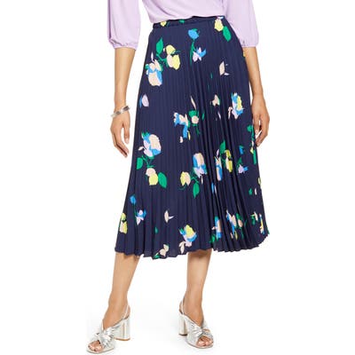 Halogen Pleated Midi Skirt, Blue