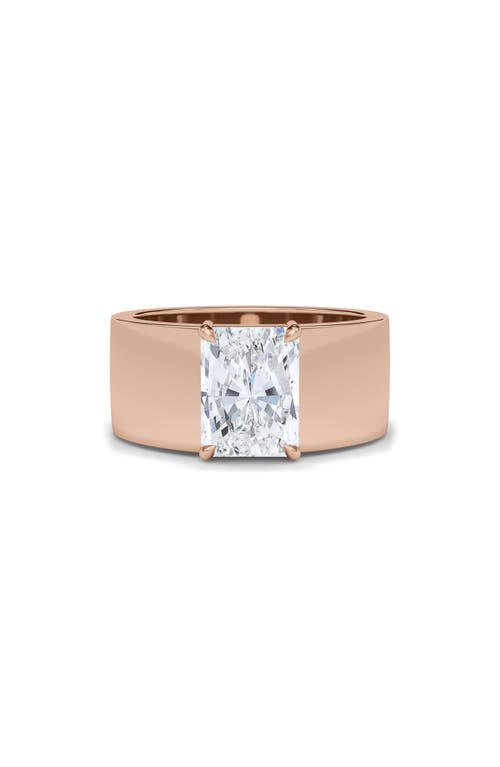 Hautecarat Radiant Cut Cigar Lab Created Diamond Ring In 2.50ctw 18k Rose Gold