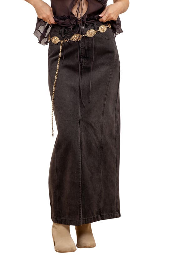 Shop Blu Pepper Paneled Denim Midi Skirt In Black