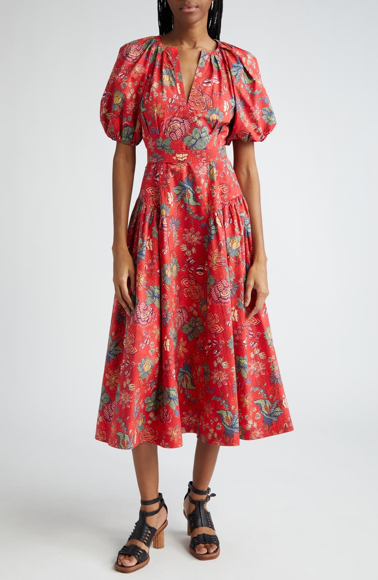 Ulla Johnson Carina Print Puff Sleeve Midi Dress | Nordstrom