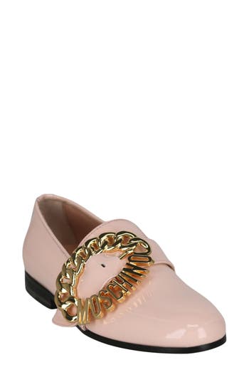 Moschino Logo Buckle Loafers In Pink