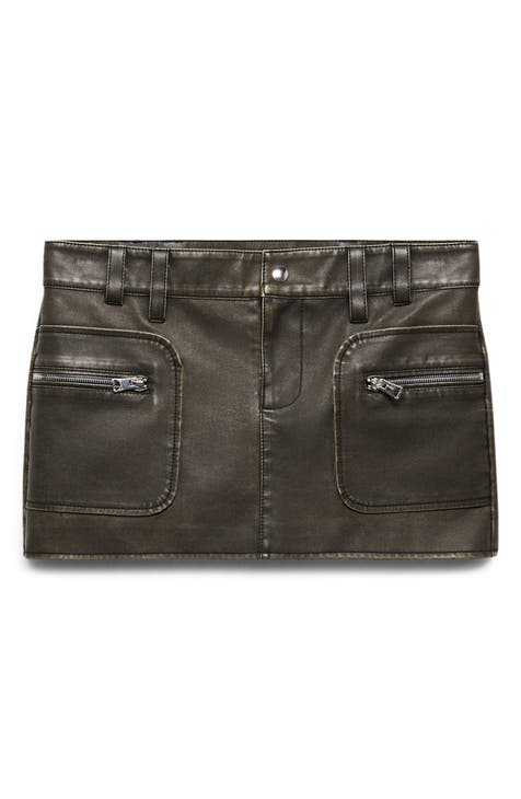 Zip Pocket Faux Leather Miniskirt