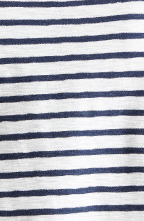 Shop Veronica Beard Vinci Stripe Side Ruched Pima Cotton Top In Off White/ Marine Stripe