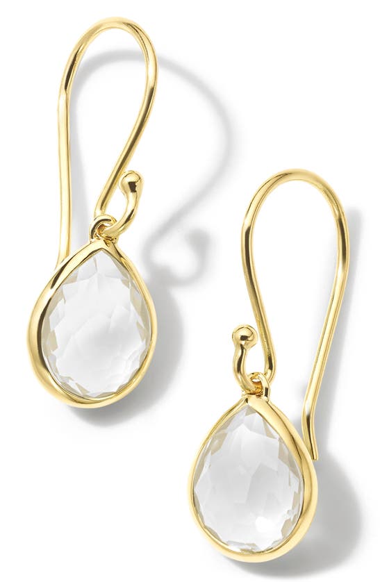 Ippolita 18k Rock Candy Teeny Teardrop Earrings In Rock Crystal In Gold/ Clear Quartz