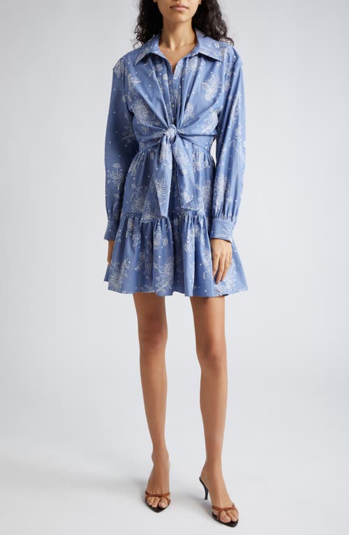Cinq à Sept Abrielle Tie Waist Long Sleeve Chambray Shirtdress Chambray/White at Nordstrom,