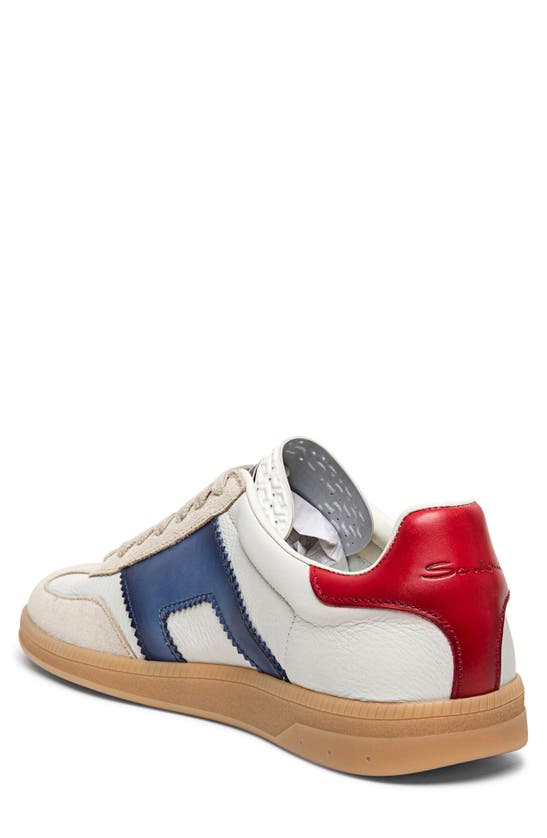 Santoni Low Top Leather Sneakers With Contrast Panel In White Blue Red