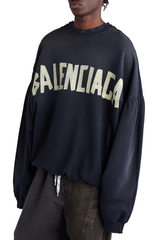 Shop Balenciaga Double Front Oversize Embroidered Graphic Crewneck Sweatshirt In Wash/fade Black