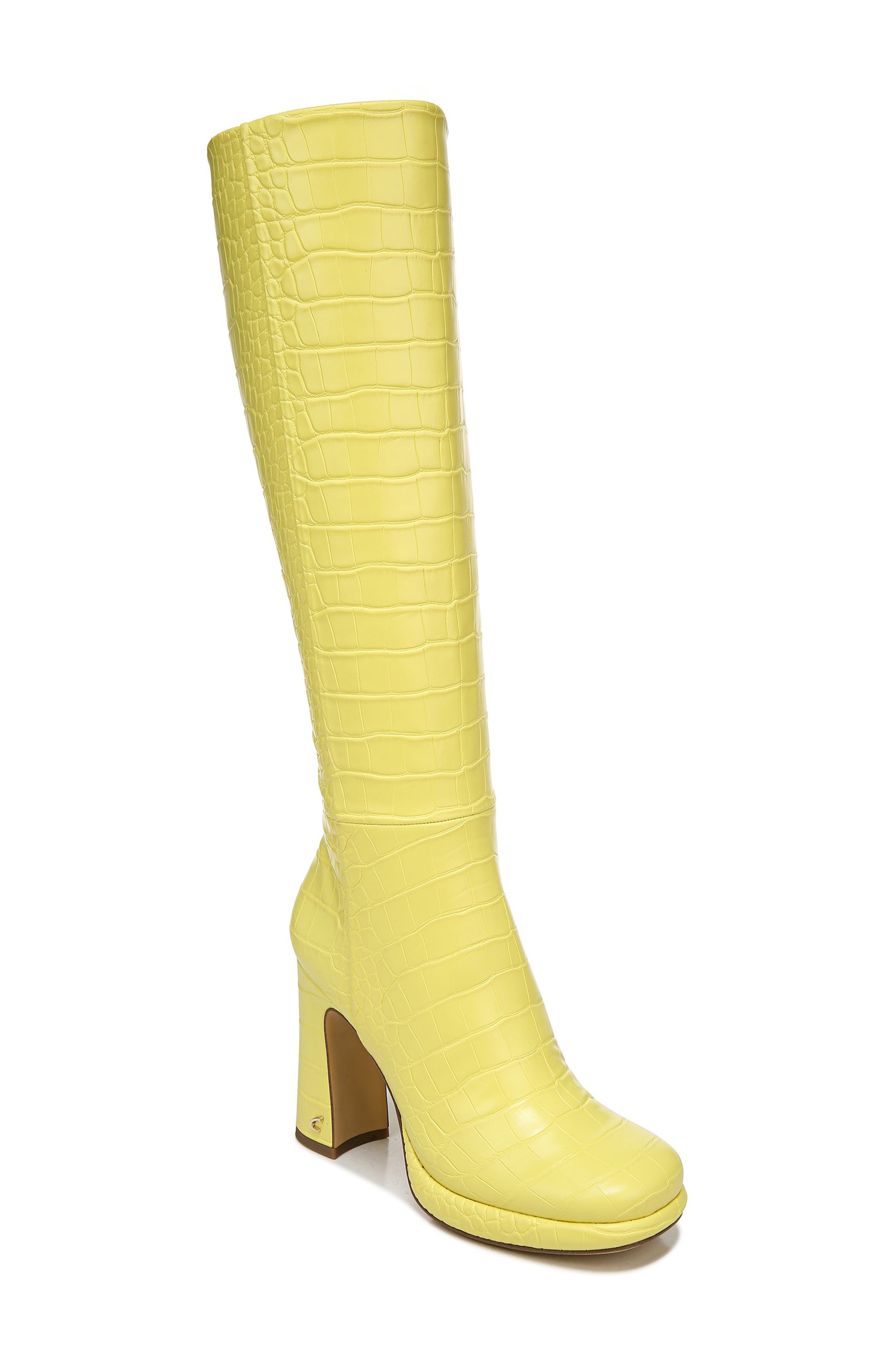 yellow mid calf boots