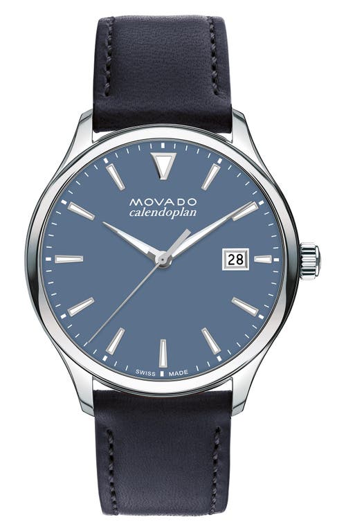 Shop Movado Heritage Calendoplan Leather Strap Watch, 40mm In Blue