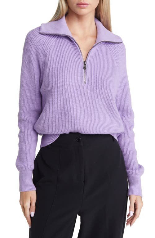 Open Edit Half Zip Cotton Blend Rib Sweater in Purple Villa