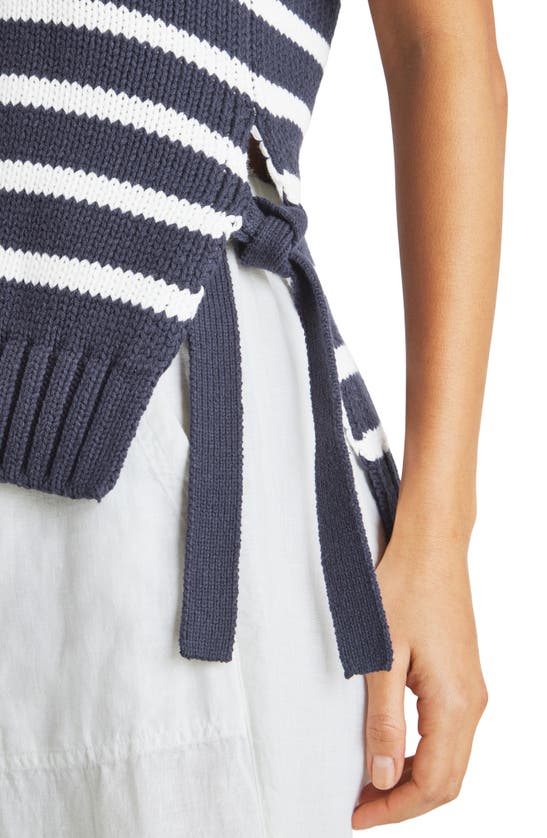 Shop Splendid Zoey Stripe Side Tie Sleeveless Sweater In Navy/ White