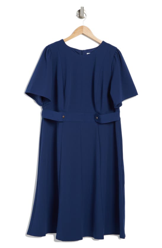 London Times Short Sleeve Fit & Flare Midi Dress In Blue