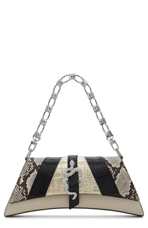 Scallyx Faux Leather Shoulder Bag in Black/Gold Multi