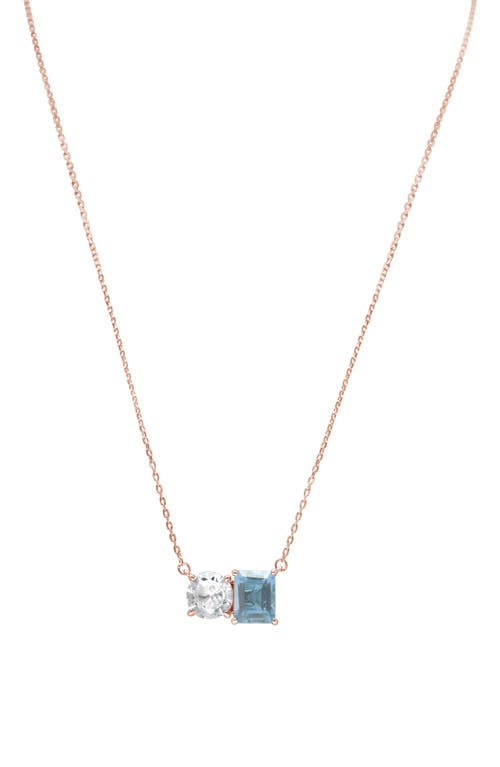 Shop Suzy Levian Sterling Silver Two-stone Pendant Necklace In Rose Gold/blue