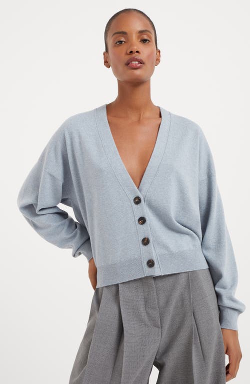 Shop Brunello Cucinelli Cashmere Cardigan With Monili In Light Denim