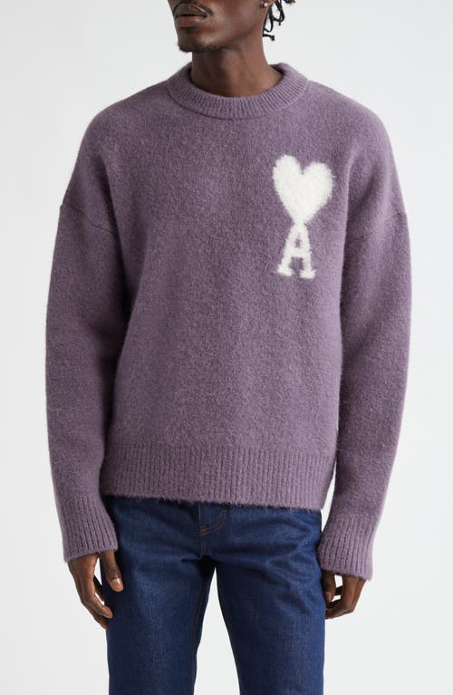 Shop Ami Alexandre Mattiussi Ami Paris Ami De Coeur Alpaca & Wool Blend Crewneck Sweater In Lilac/504