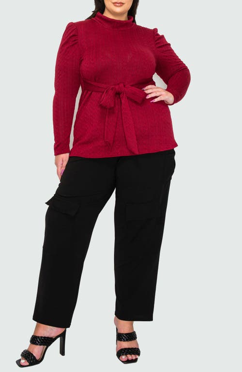 L I V D Catriona Waist Tie Mock Neck Sweater In Burgundy