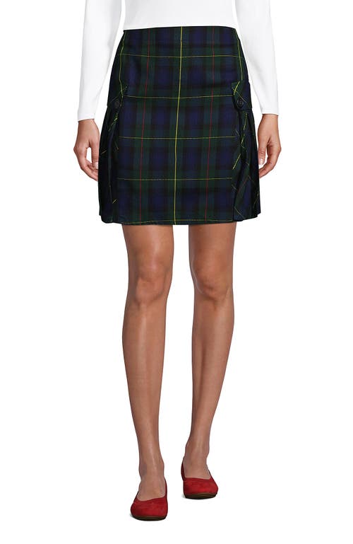 Lands' End School Uniform Young Side Pleat Plaid Skort Above The Knee In Hunter/classic Navy Plaid