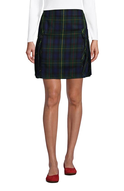 Shop Lands' End School Uniform Young  Side Pleat Plaid Skort Above The Knee In Hunter/classic Navy Plaid