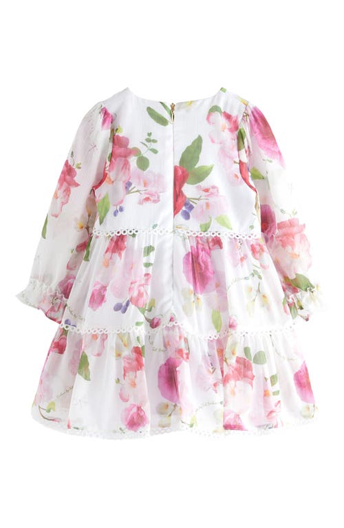 Shop Ted Baker London Kids' Floral Long Sleeve Chiffon Dress In White