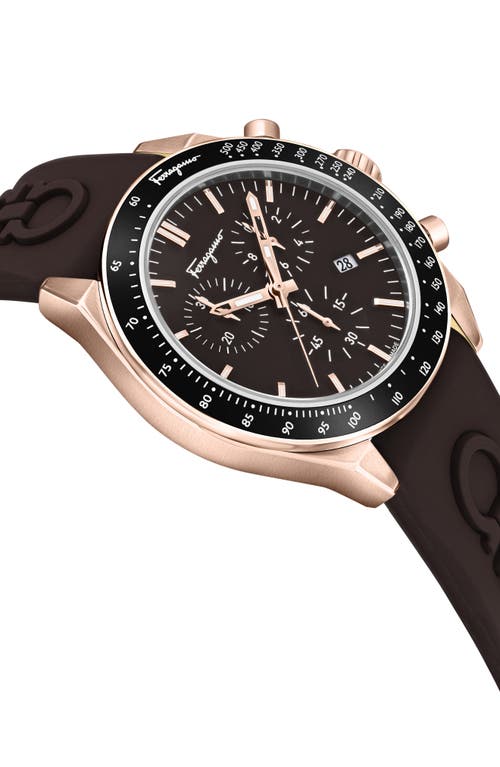 Ferragamo Silicone Strap Chronograph Watch, 43mm In Ip Rose Gold