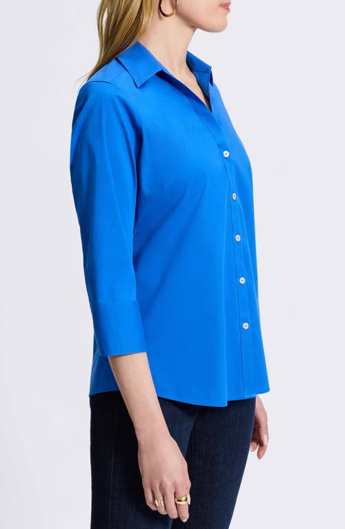 Shop Foxcroft Mary Button-up Blouse In Cobalt Blue