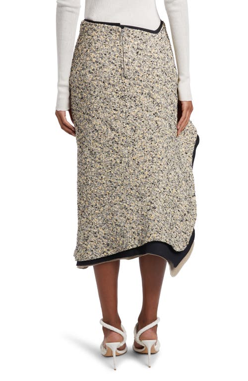 Shop Bottega Veneta Terrazzo Asymmetric Ruffle Bouclé Midi Skirt In Yellow/chalk/black