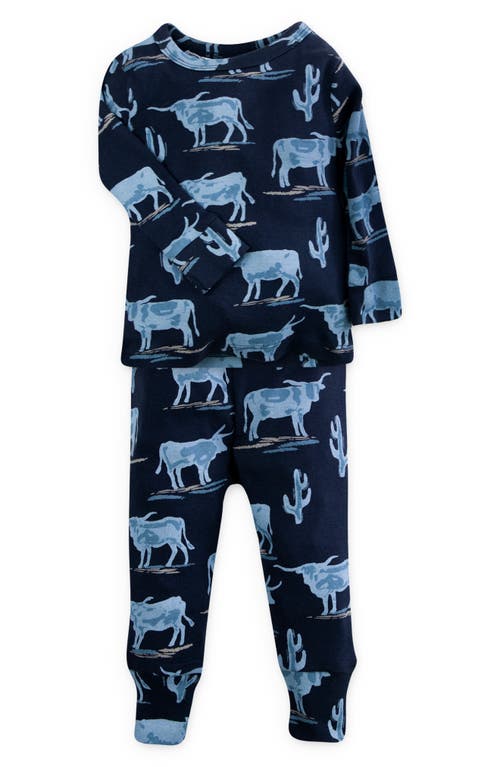 Oliver & Rain Longhorn Fitted Two Piece Organic Cotton Pajamas in Navy