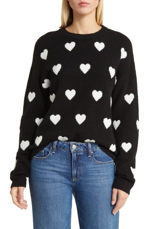 caslon(r) Heart Cozy Crewneck Sweater in Black- Ivory Cloud Hearts