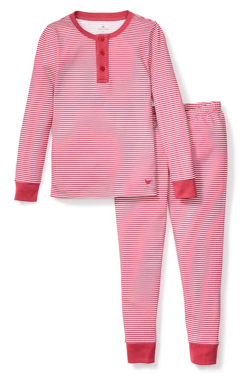 Petite Plume Kids' Stripe Fitted Two-Piece Pima Cotton Pajamas in Red at Nordstrom, Size 4