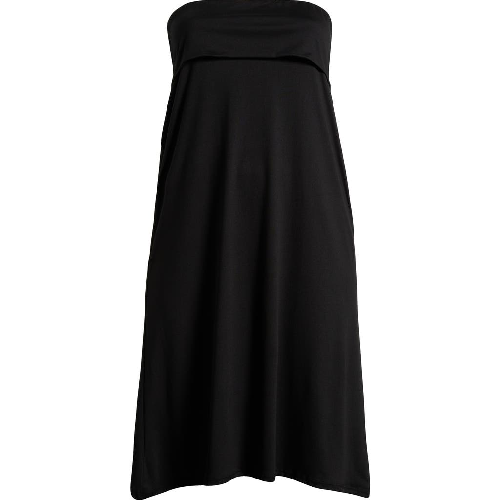 24seven Comfort Apparel Comfortable Foldover Strapless Stretch Dress In Black