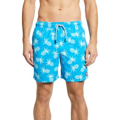 Tom & Teddy Pineapple Print Swim Trunks, Blue