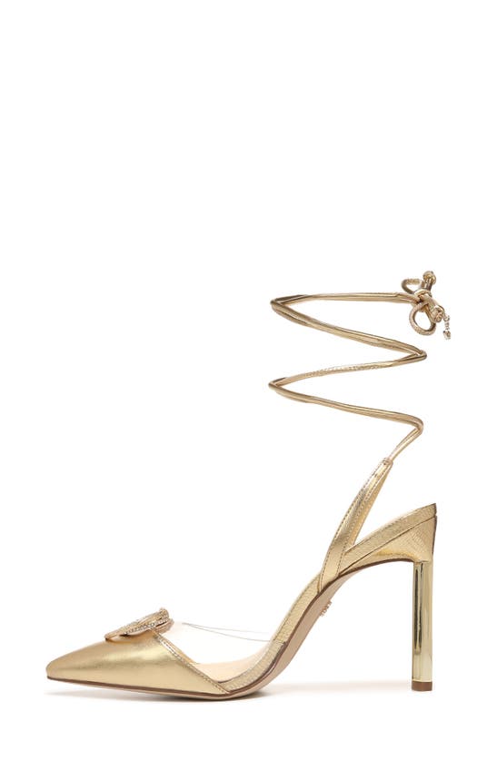 Shop Sam Edelman Adrian Ankle Wrap Pointed Toe Pump In Amber Gold