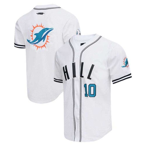Men's Pro Standard Tyreek Hill White Miami Dolphins Mesh Baseball Button-Up T-Shirt