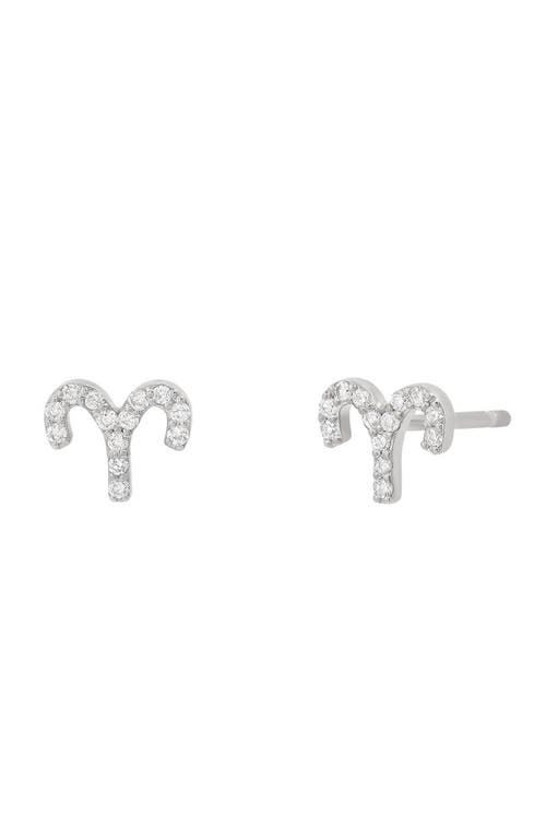 Zodiac Diamond Stud Earrings in 14K White Gold - Aries