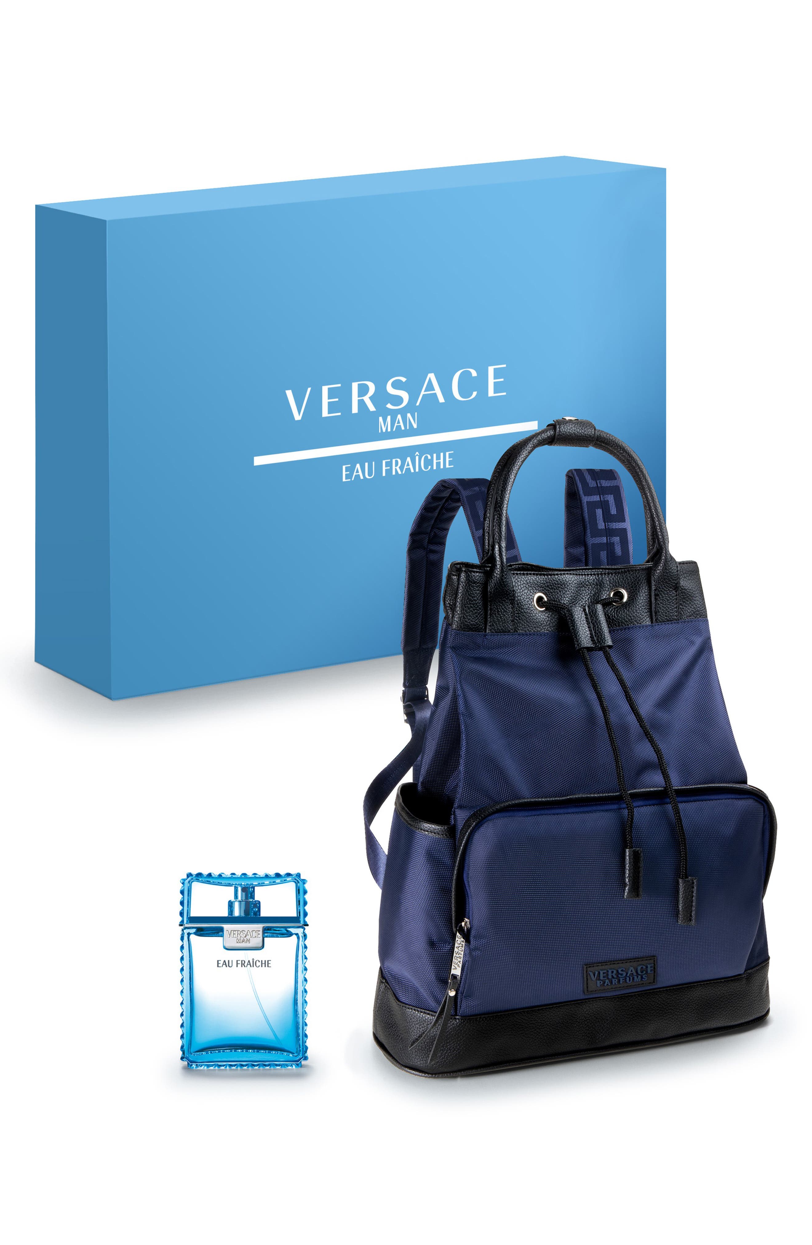 versace perfume with backpack