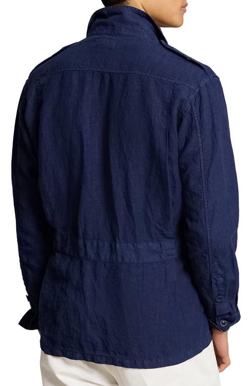 Shop Polo Ralph Lauren Linen Long Sleeve Camp Shirt In Newport Navy