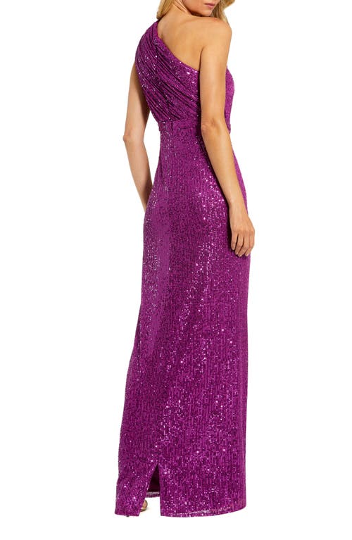 Shop Mac Duggal Sequin One-shoulder Column Gown In Purple