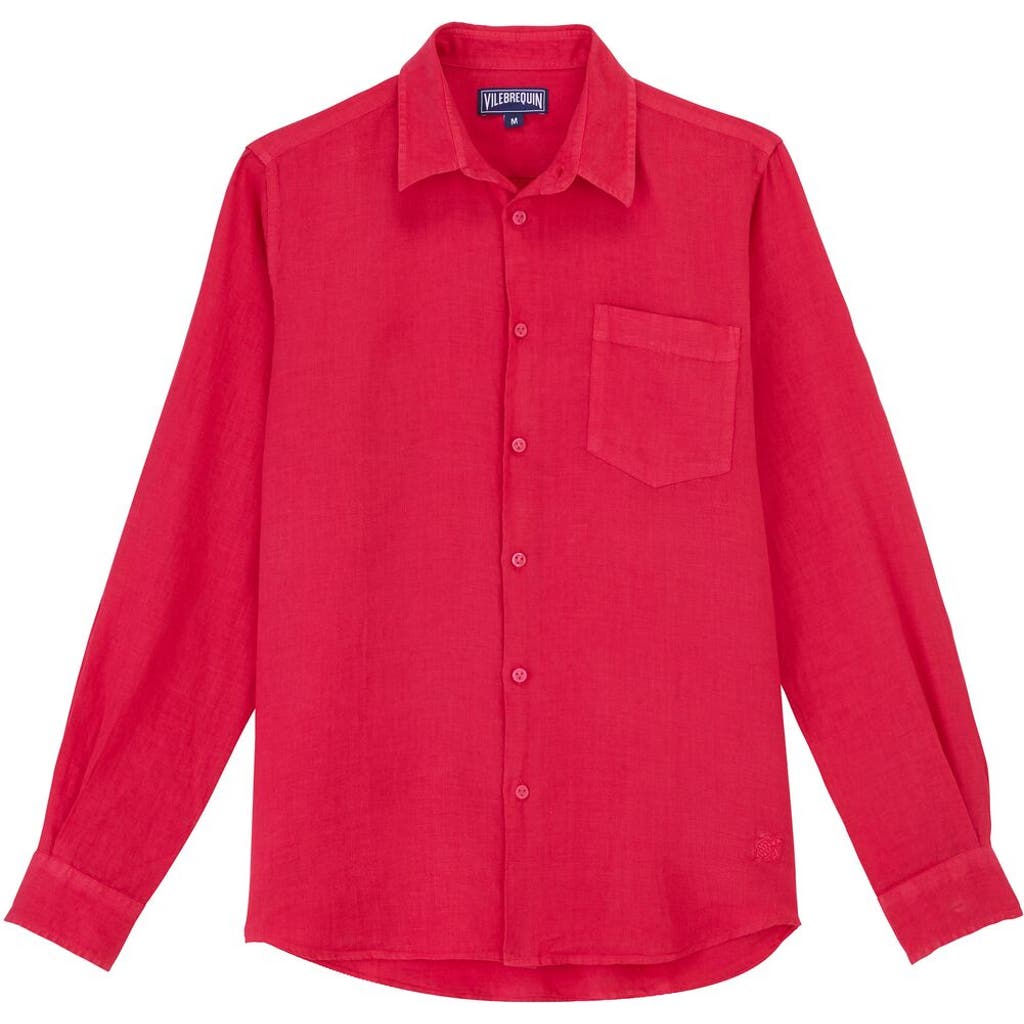 Vilebrequin Linen Solid Classic Fit Shirt In Groseille