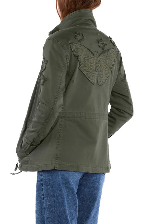 Shop Billy T Butterfly Embroidery Cotton Blend Jacket In Army