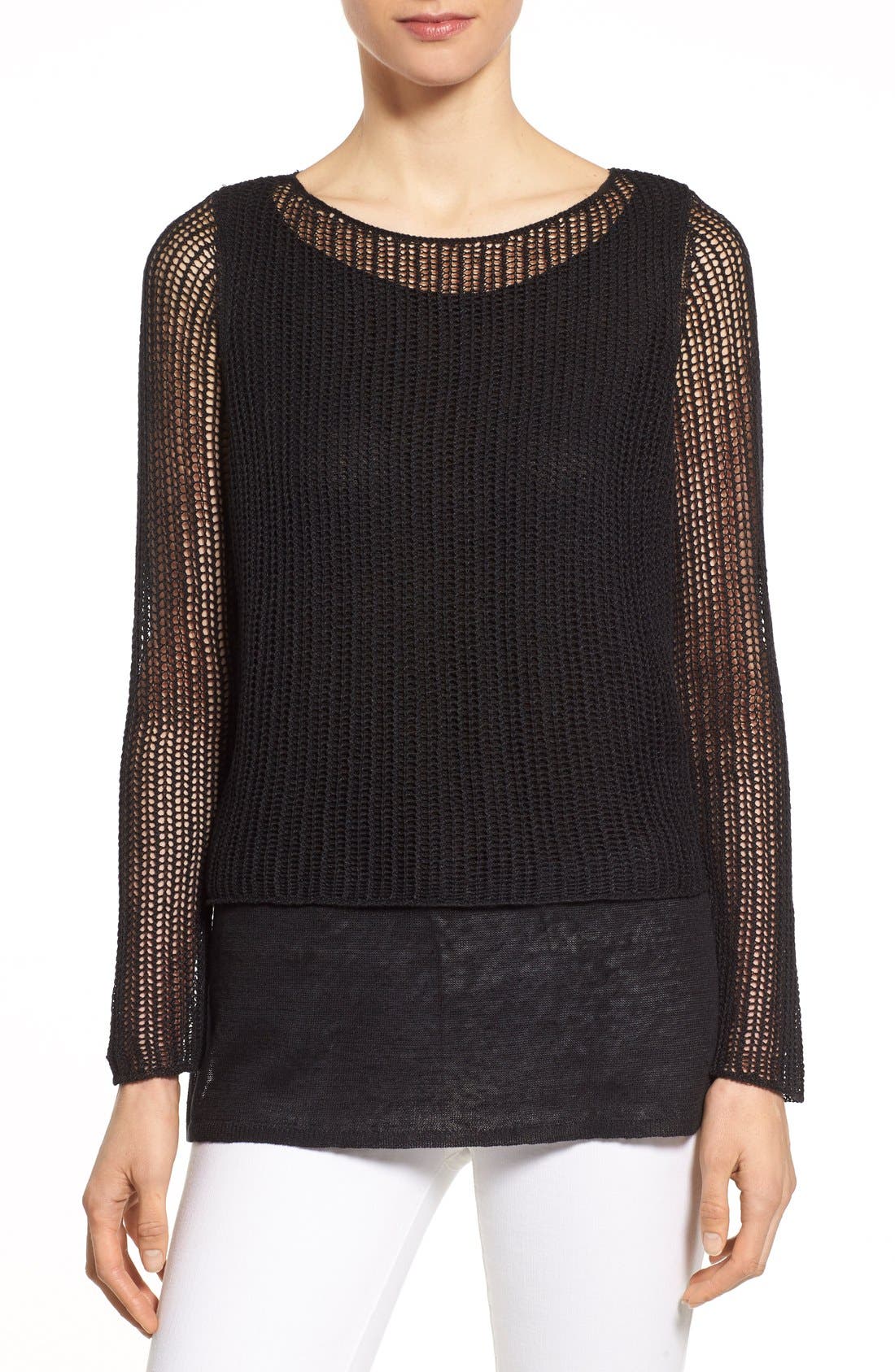 Eileen Fisher Linen Open Knit Ballet Neck Top (Regular & Petite